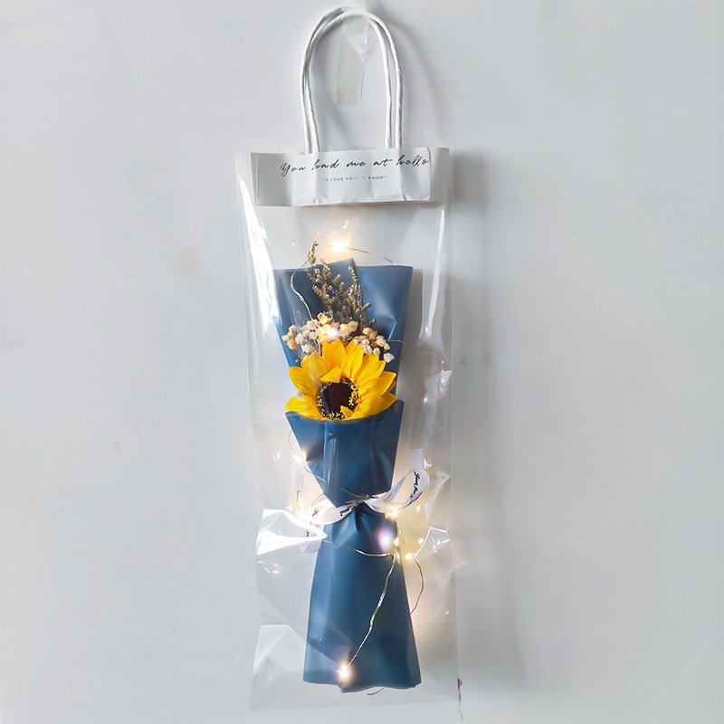 Wholesale Festival Gift led Dried Flower Bouquet With Lamp Valentine's Day Gift Soap Flower Gift Bag