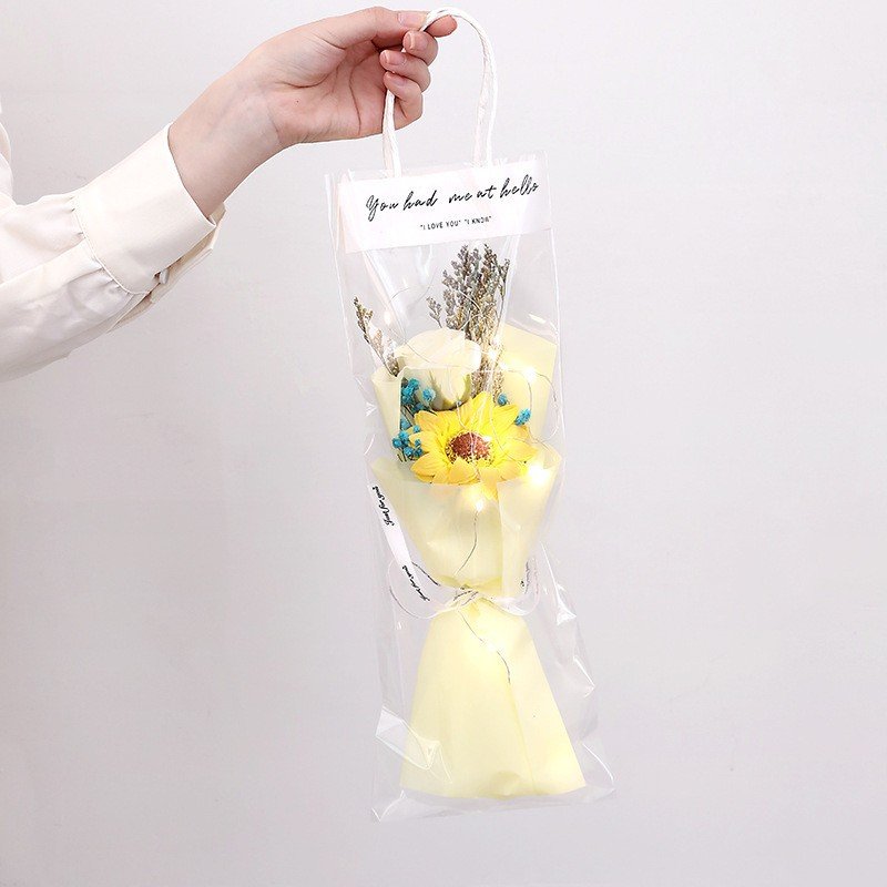 Wholesale Festival Gift led Dried Flower Bouquet With Lamp Valentine's Day Gift Soap Flower Gift Bag