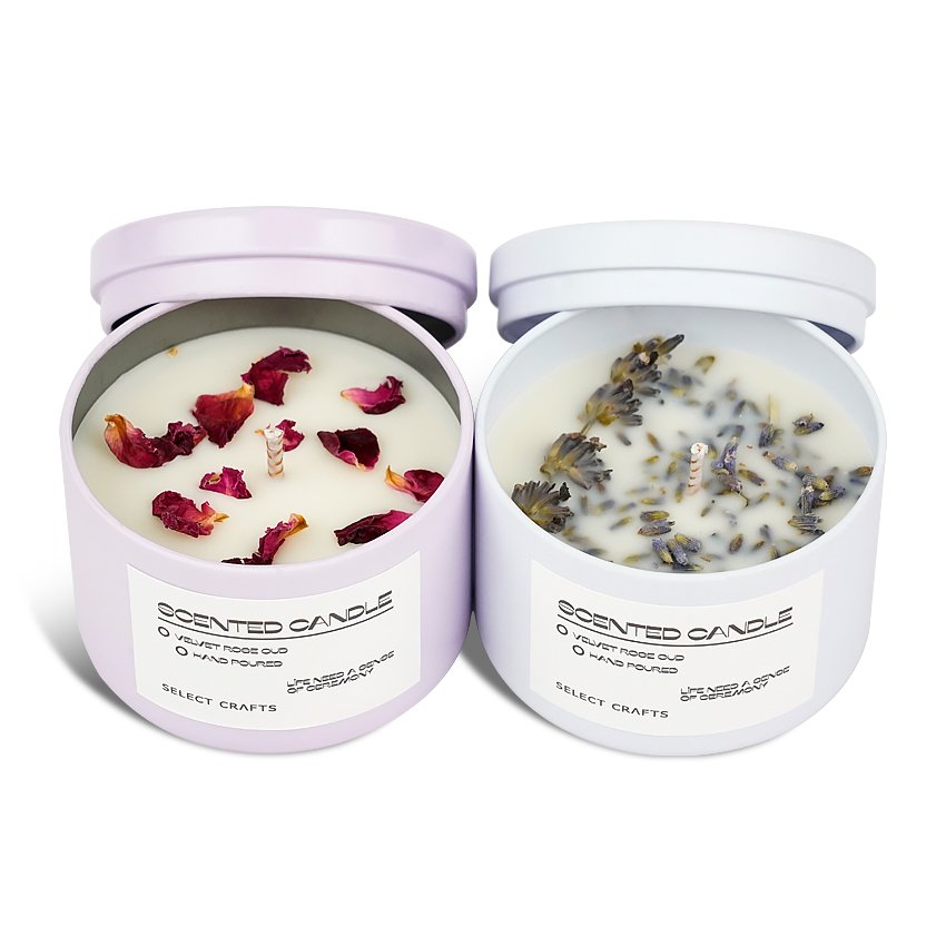 Wholesale Custom Home Decor Handmade Candles Luxury Lavender Dried Flower Travel Tin Soy Candle Scented Candles