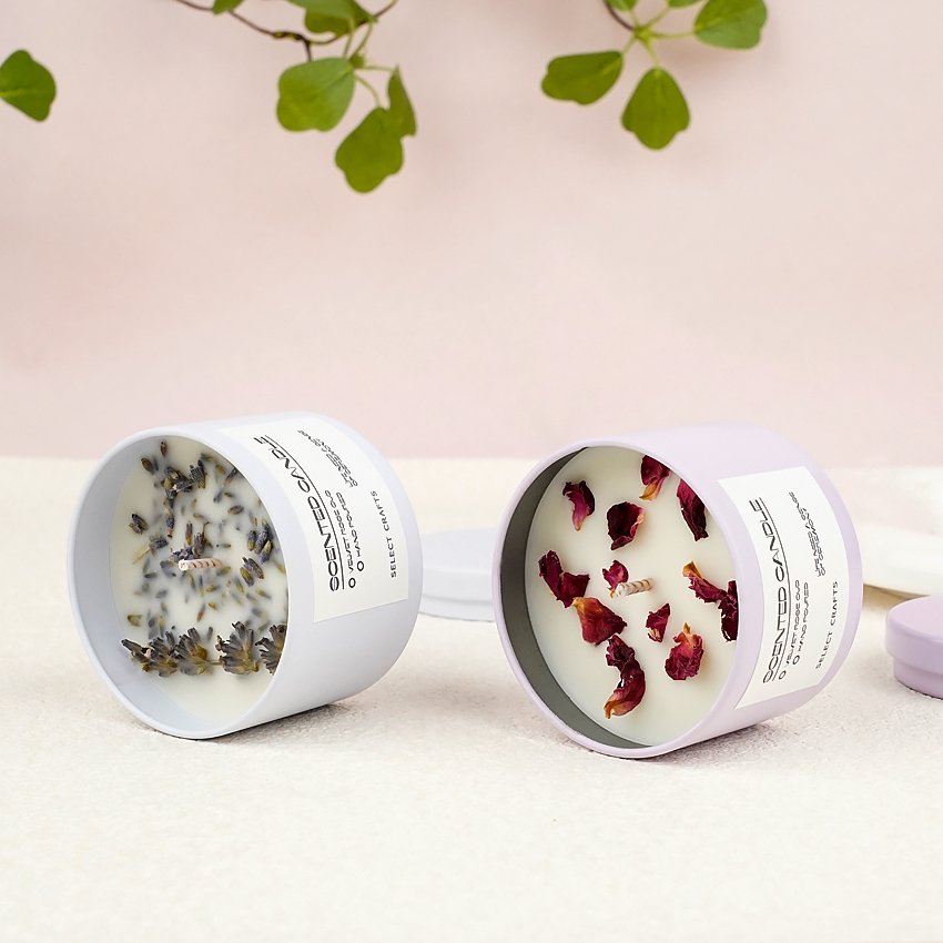 Wholesale Custom Home Decor Handmade Candles Luxury Lavender Dried Flower Travel Tin Soy Candle Scented Candles