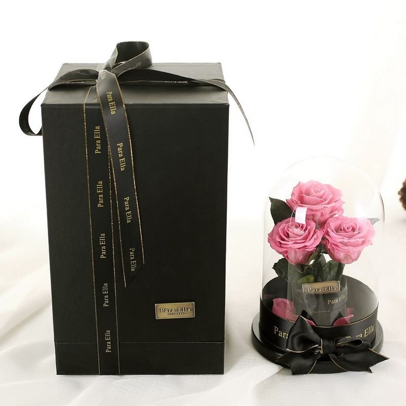 Colorful preserved freeze dried roses flower in glass