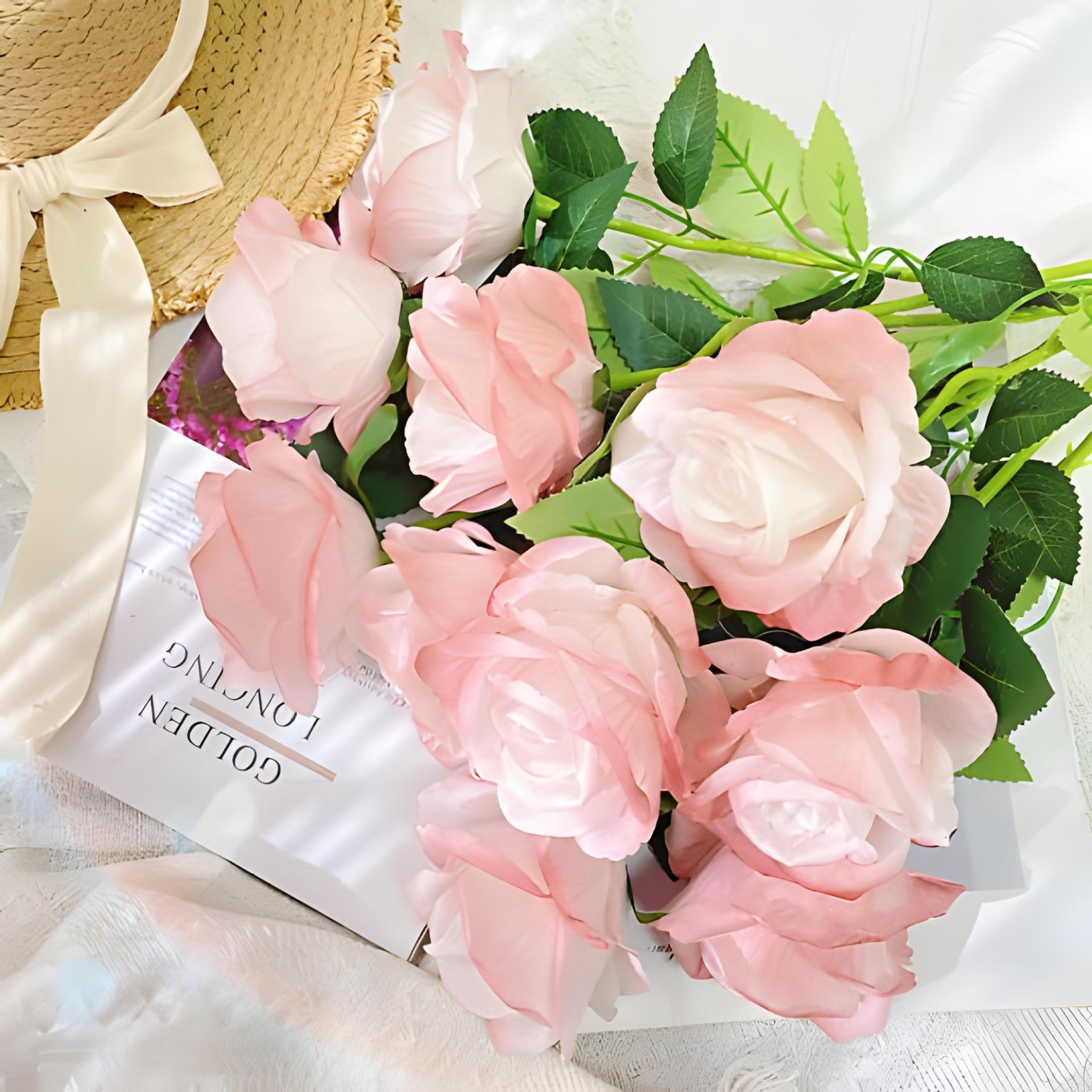 Artificial rose bouquet Silk flower Single flannel flower Living room wedding Valentine's Day decoration dried flowers