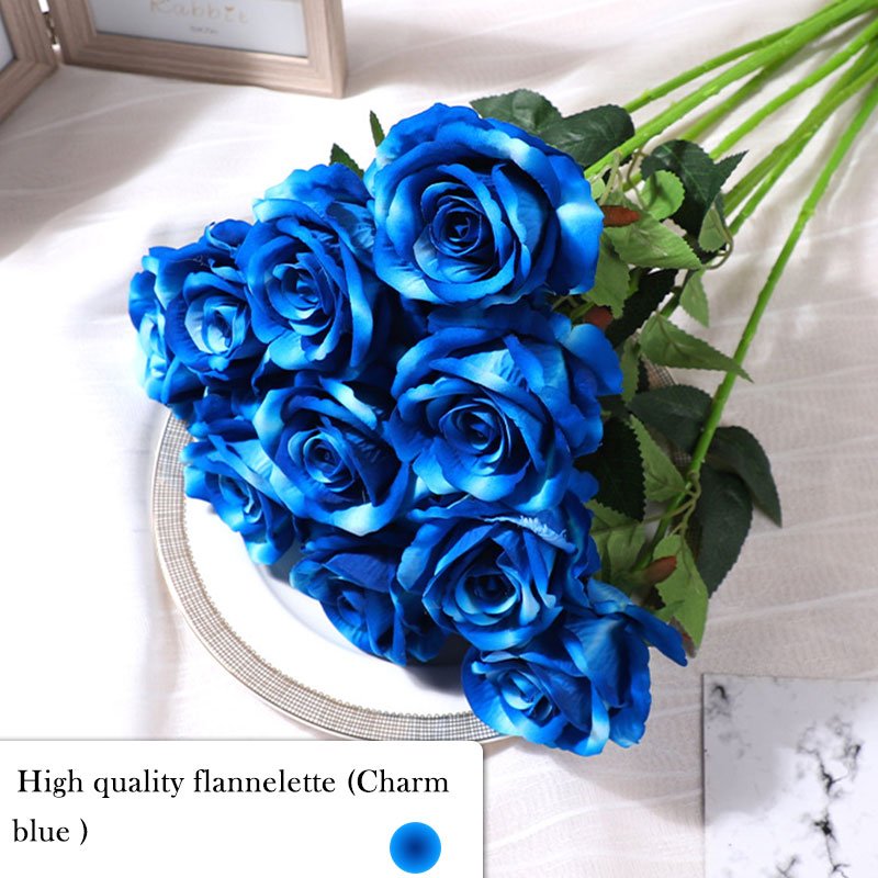 Artificial rose bouquet Silk flower Single flannel flower Living room wedding Valentine's Day decoration dried flowers