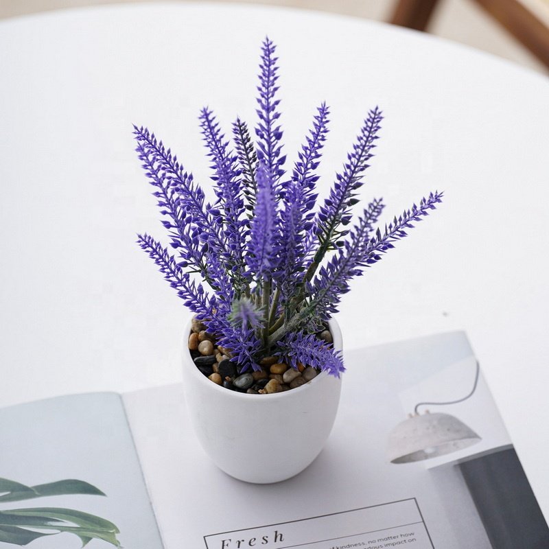 Hot Sale Artificial Lavender Potted Flowers Potted Lavender Flower Faux Flower Planter For Home Decor