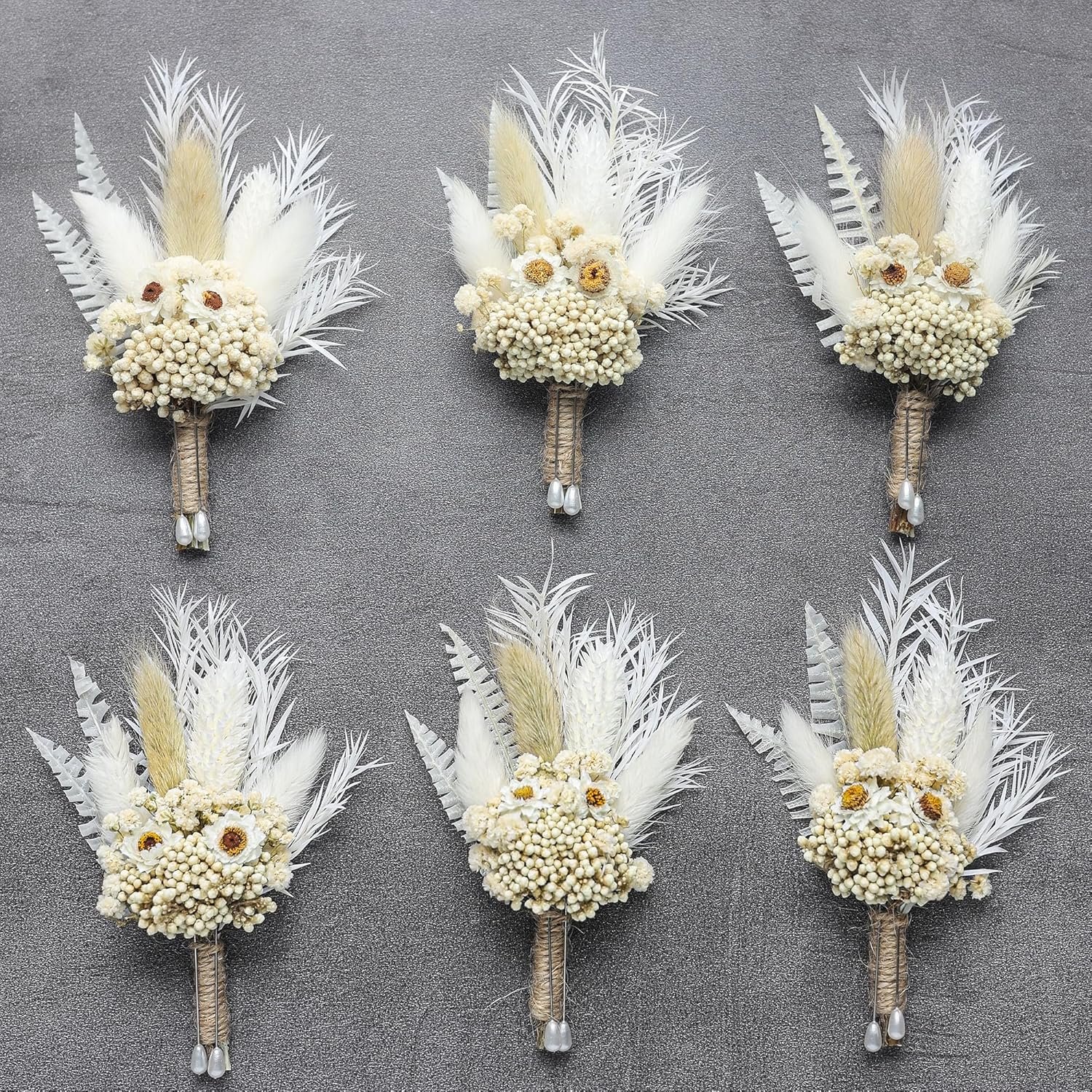 Best Man Corsage Set Bohemian Style Rustic Vintage Dried Flower Boutonniere for Wedding Party Prom-White Christmas Graduation