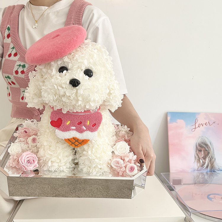 Cute Pet Eternal Flower Ornament Preserved Hydrangea Transparent Dry Flower Ornament For Gift Box