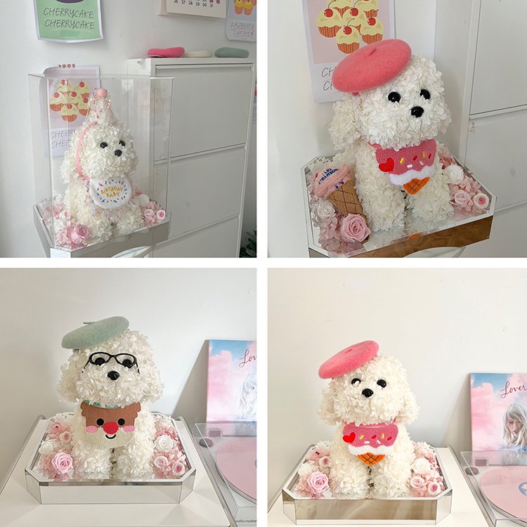 Cute Pet Eternal Flower Ornament Preserved Hydrangea Transparent Dry Flower Ornament For Gift Box