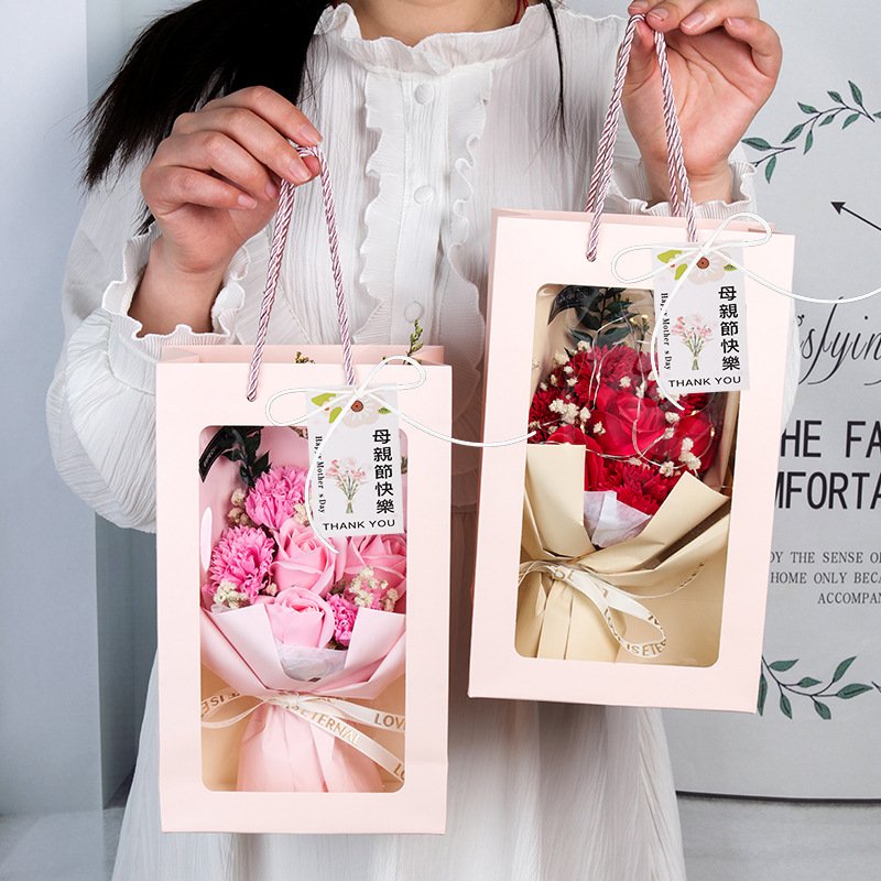 Promotional Artificial Soap Flower Mother's Day Valentine's Day Gift Bouquet Pink Rose Handmade Soap Gift Box Flowers
