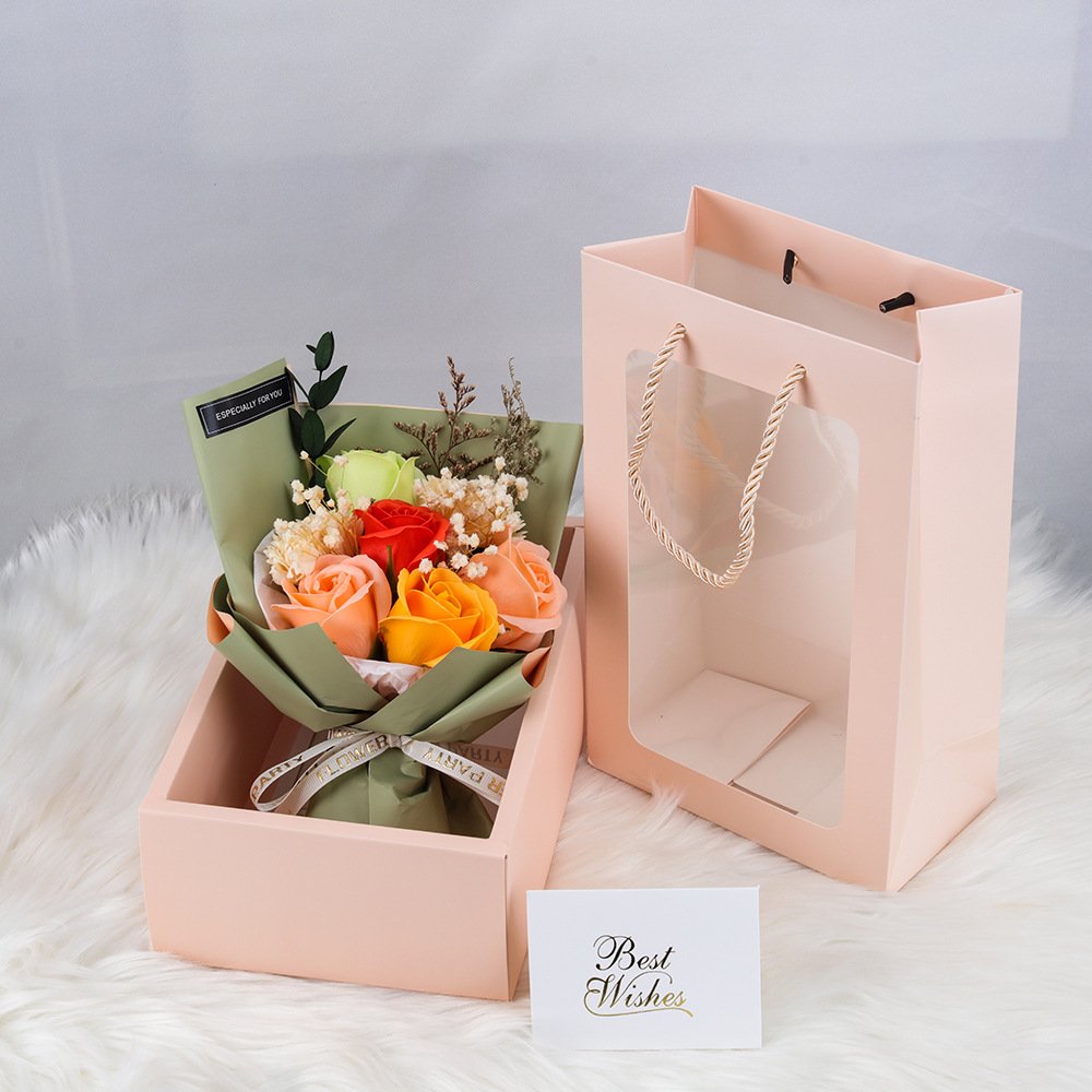 Promotional Artificial Soap Flower Mother's Day Valentine's Day Gift Bouquet Pink Rose Handmade Soap Gift Box Flowers