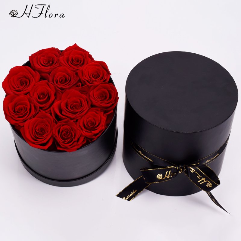 HFlora Factory Supplier Classic Red Real Roses Graduation Back to School Thanksgiving Day Gift Finished Preserved Rose Gift Box