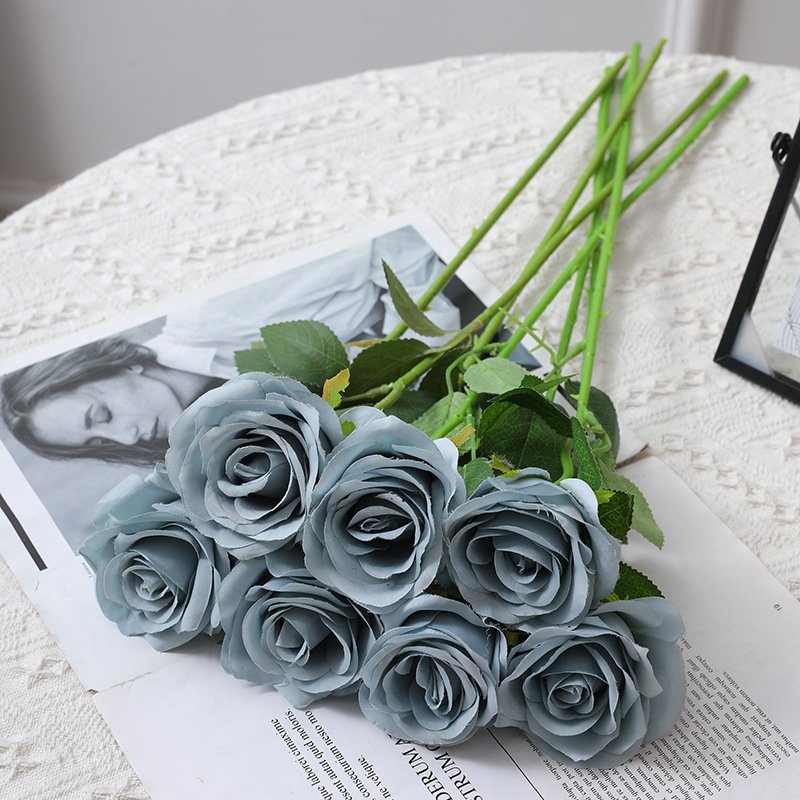 Artificial bouquet of roses crushed ice blue silk flowers for wedding decoration