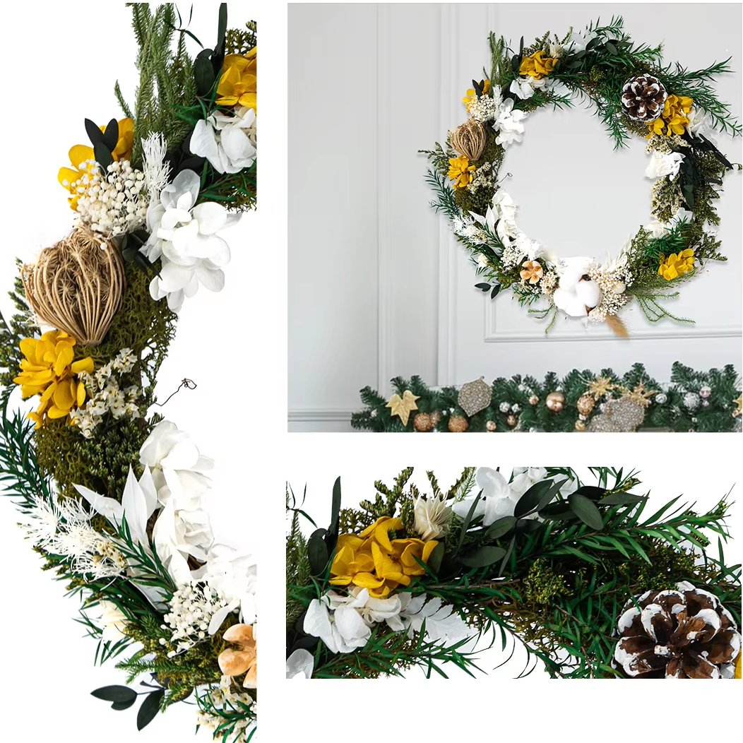 29cm Green Christmas Decoration New Year Custom Ball Ornaments Door Decoration Preserved Flower Christmas Tree Garland Wreath