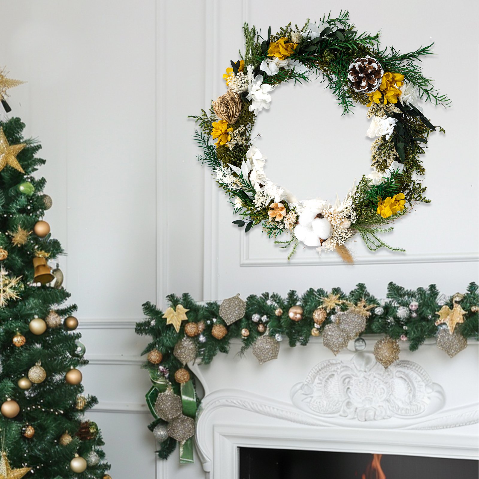29cm Green Christmas Decoration New Year Custom Ball Ornaments Door Decoration Preserved Flower Christmas Tree Garland Wreath