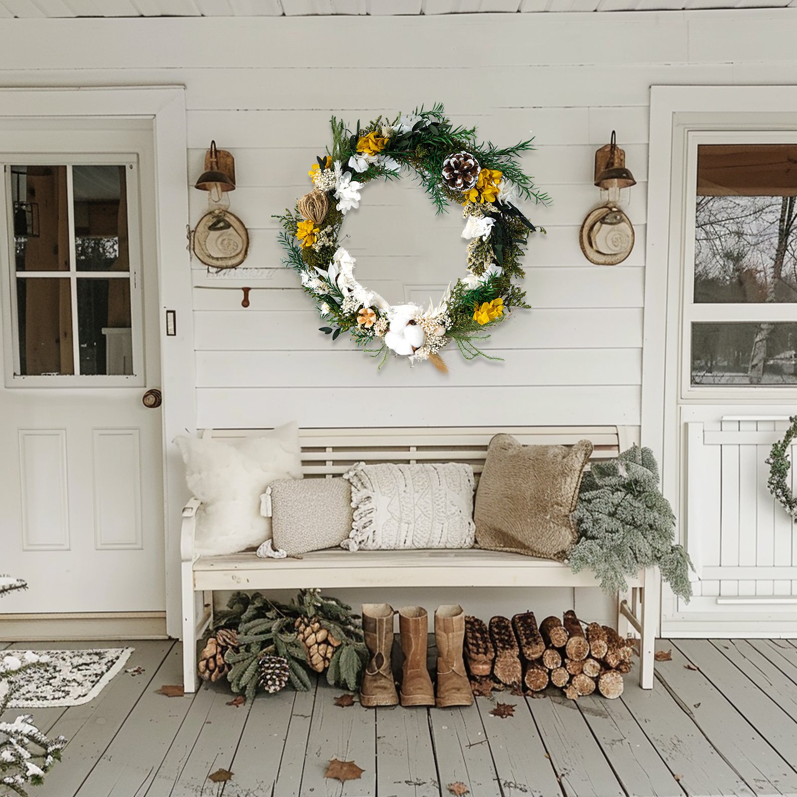 29cm Green Christmas Decoration New Year Custom Ball Ornaments Door Decoration Preserved Flower Christmas Tree Garland Wreath
