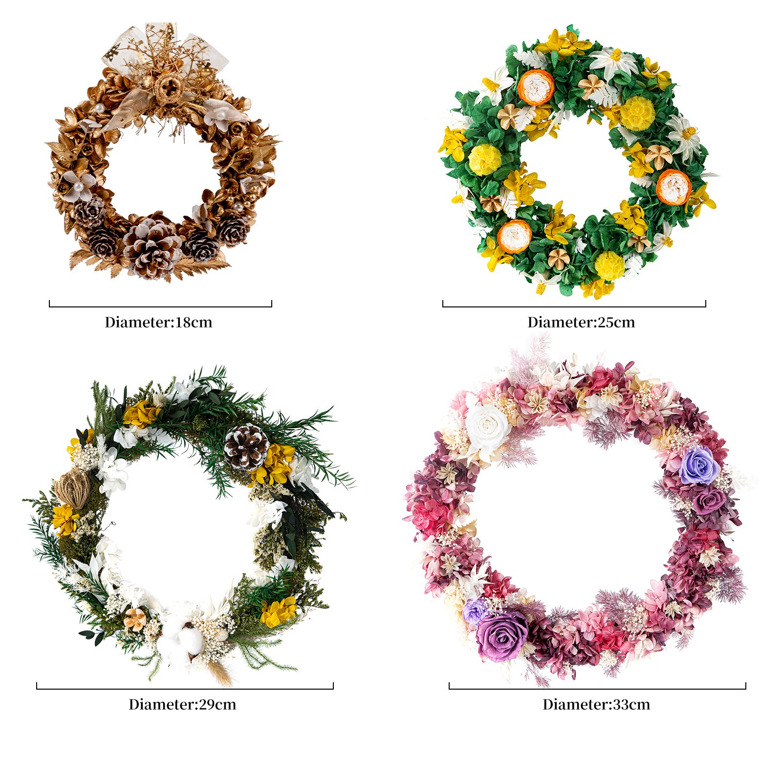29cm Green Christmas Decoration New Year Custom Ball Ornaments Door Decoration Preserved Flower Christmas Tree Garland Wreath