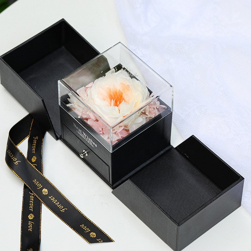 Flip Box Blue Black Decorative Flowers Eternal Forever Dried Flowers Preserved Rose Jewelry Box for Valentine Gift Present