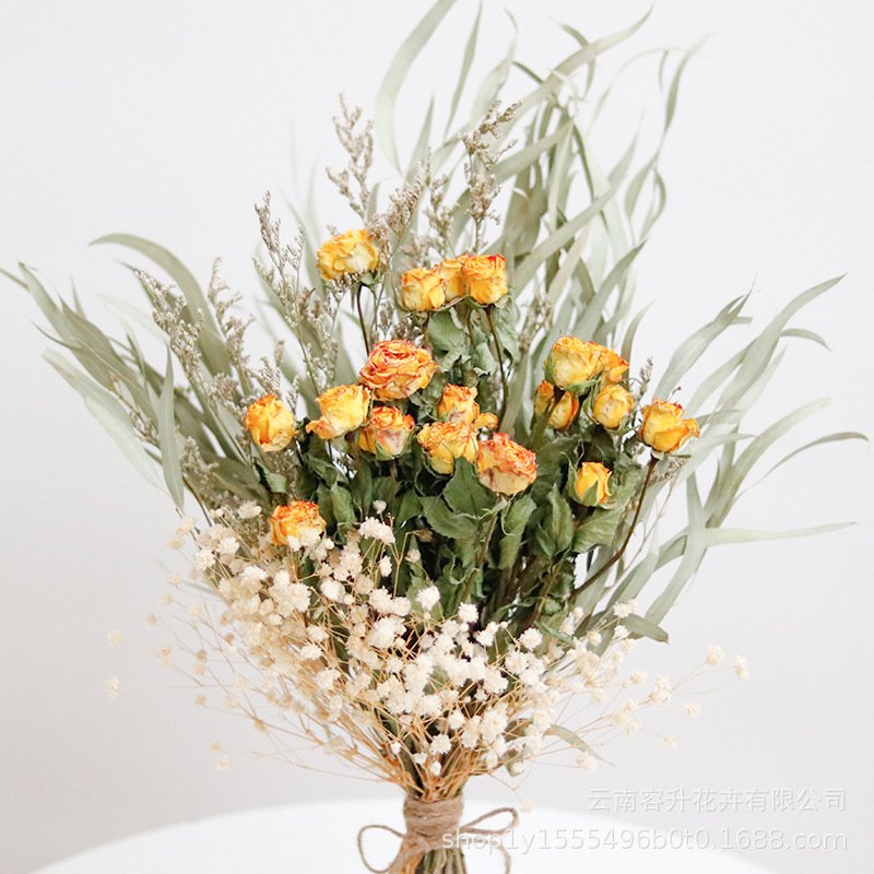 D70 100% Natural Flowers rose and Babys Breath for Decoration Mixed Dried Spray Rose Flower Bouquets