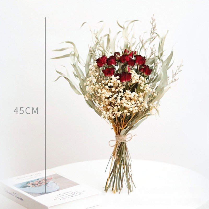 D70 100% Natural Flowers rose and Babys Breath for Decoration Mixed Dried Spray Rose Flower Bouquets