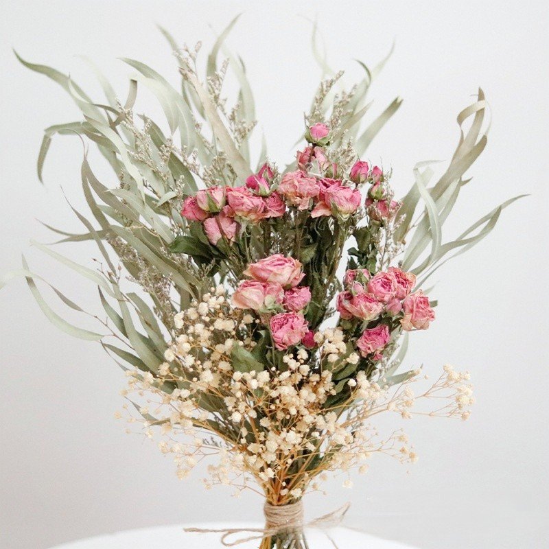 D70 100% Natural Flowers rose and Babys Breath for Decoration Mixed Dried Spray Rose Flower Bouquets