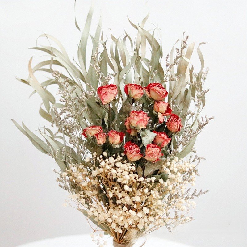 D70 100% Natural Flowers rose and Babys Breath for Decoration Mixed Dried Spray Rose Flower Bouquets