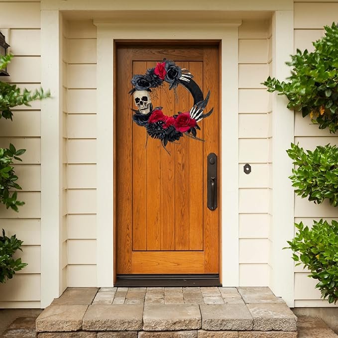 Halloween Scary Pumpkin Wreath Door Hanging Holiday Party Skeleton Skeleton Wreath Halloween Wreath Decoration