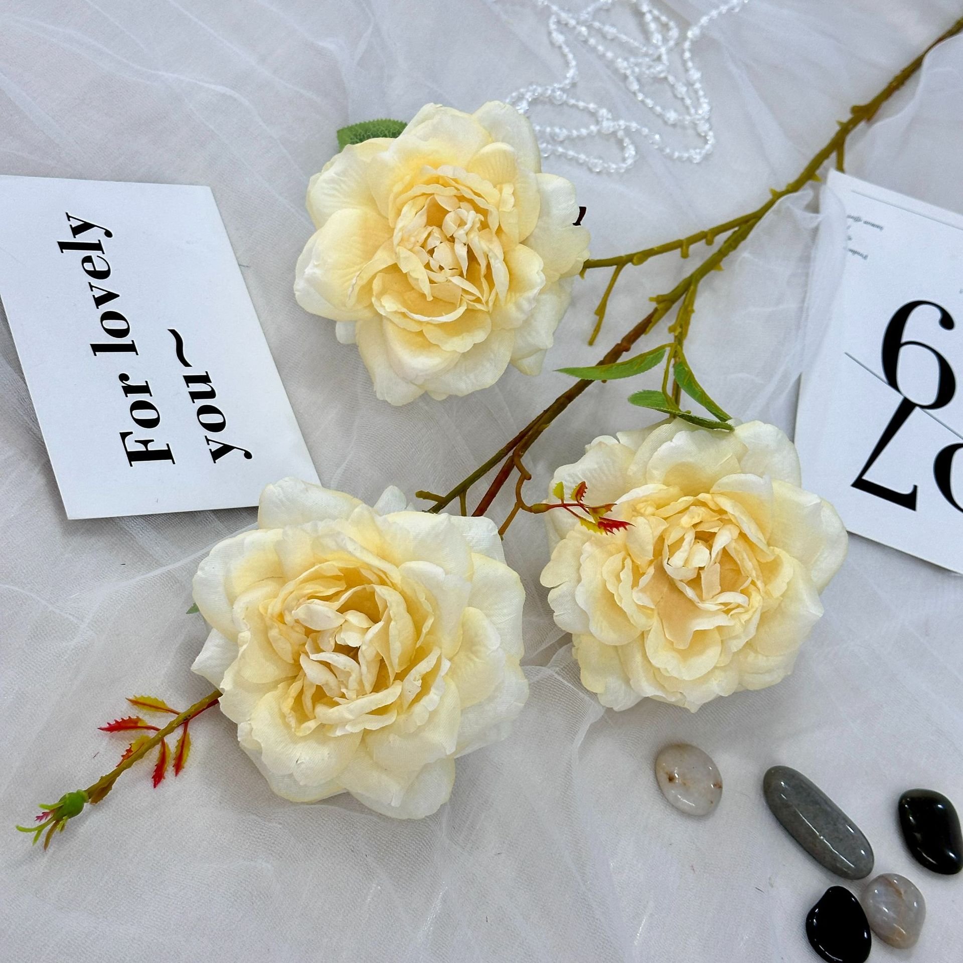 High quality bulk buy long branch Silk Chinese Rose Dried flowers plants faux rose for home decor party events supplies