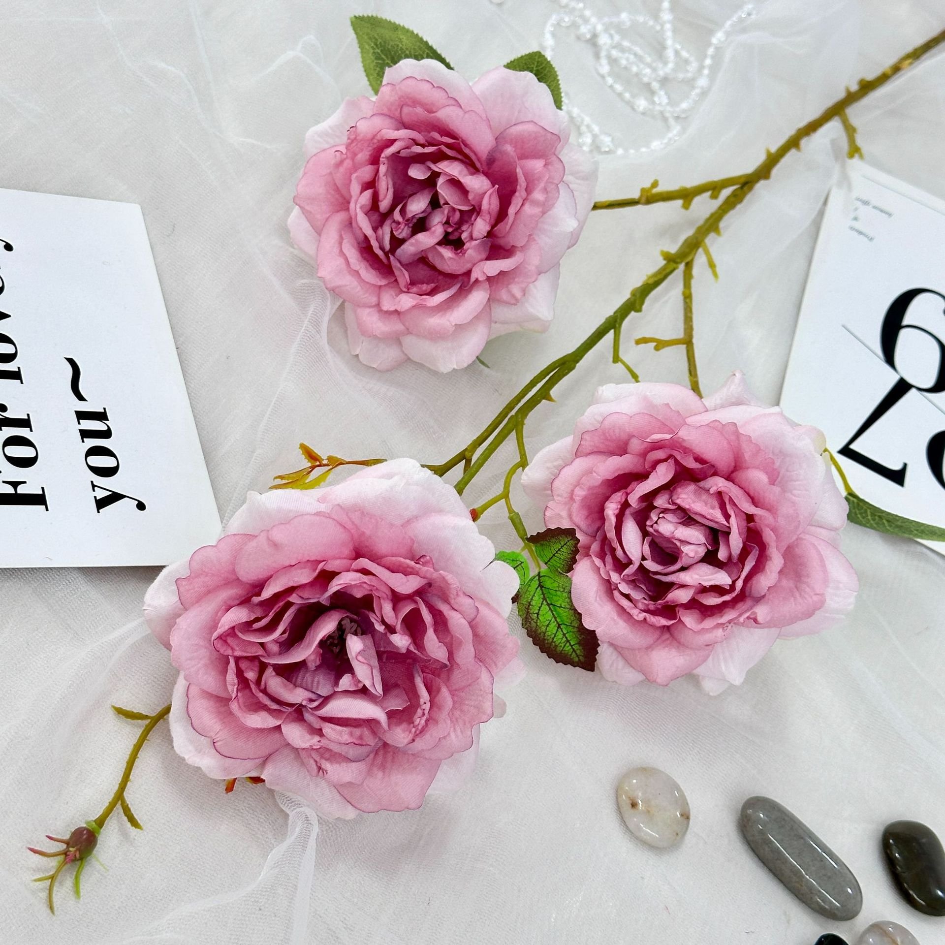 High quality bulk buy long branch Silk Chinese Rose Dried flowers plants faux rose for home decor party events supplies