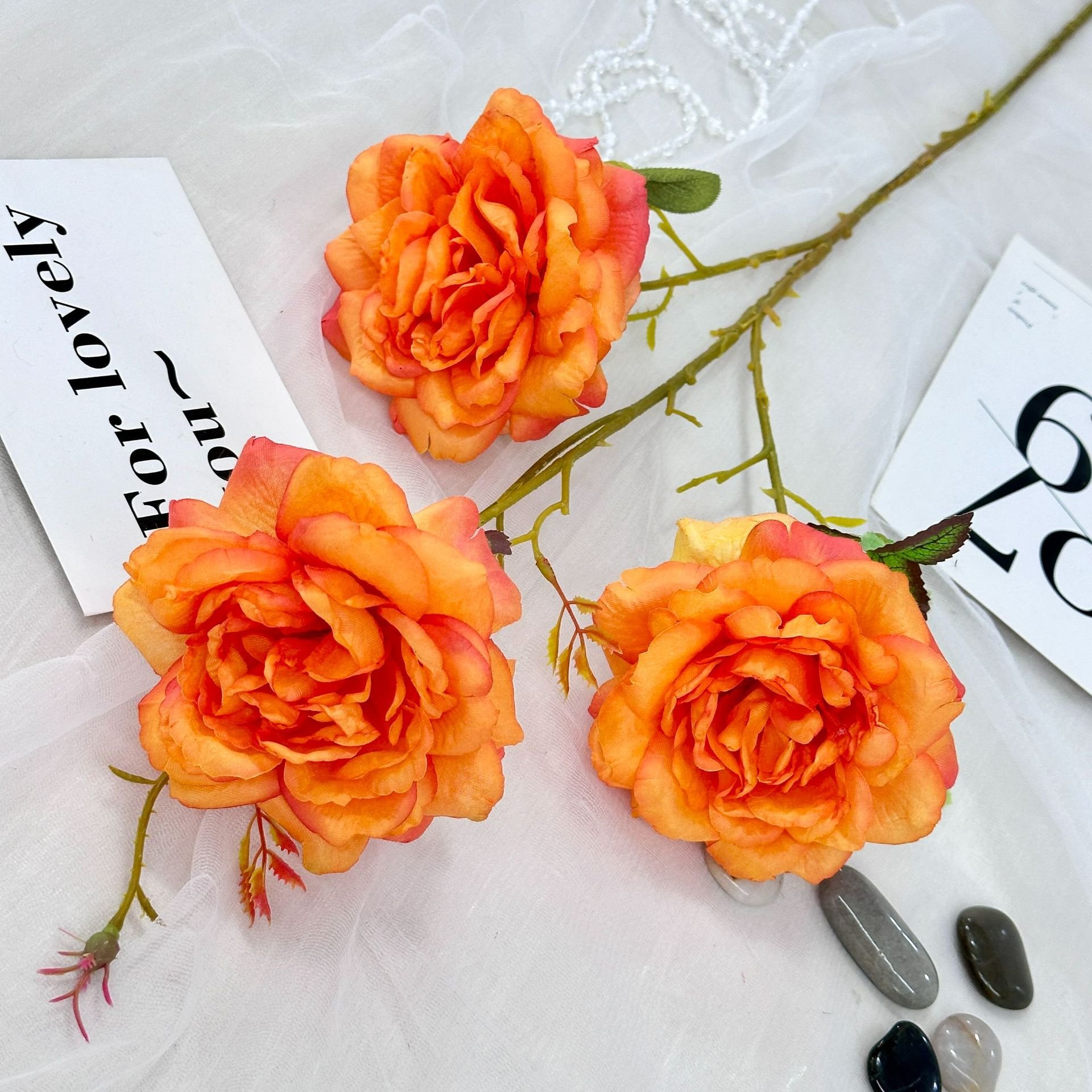 High quality bulk buy long branch Silk Chinese Rose Dried flowers plants faux rose for home decor party events supplies