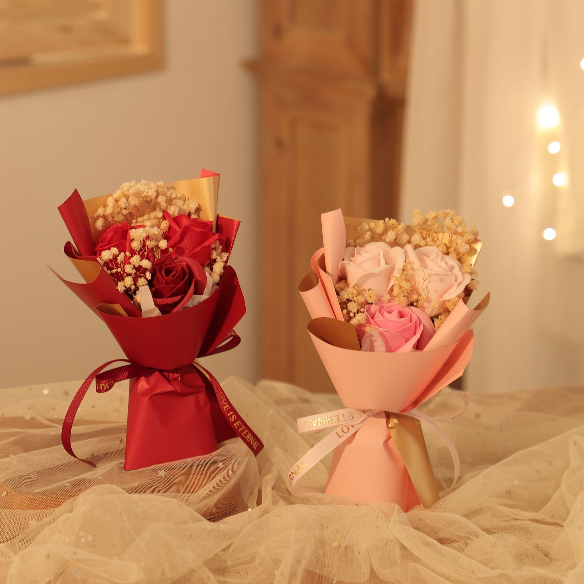 Bridal Rose Dried Flowers Starry Sky Bunches Preserved Fresh Flower Bouquet 2024 Decor Set Supplies Saint Valentines Day Gift