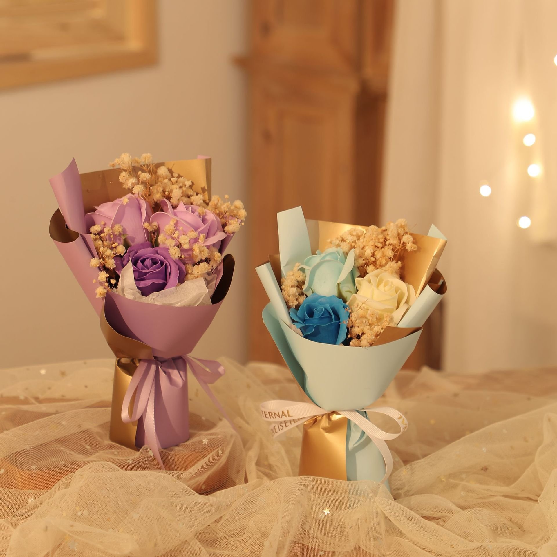Bridal Rose Dried Flowers Starry Sky Bunches Preserved Fresh Flower Bouquet 2024 Decor Set Supplies Saint Valentines Day Gift