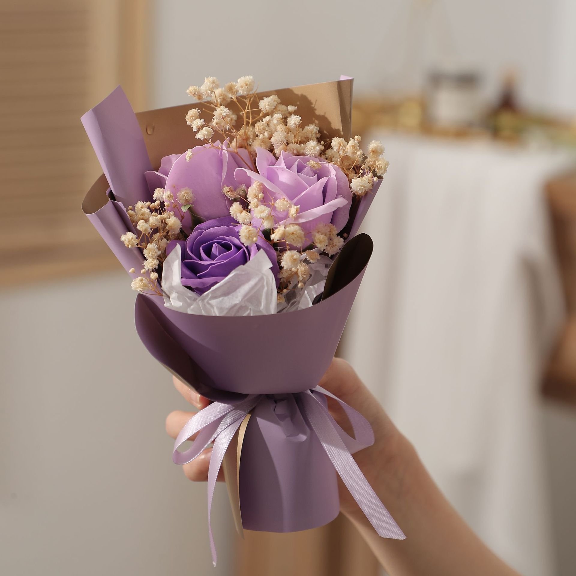 Bridal Rose Dried Flowers Starry Sky Bunches Preserved Fresh Flower Bouquet 2024 Decor Set Supplies Saint Valentines Day Gift