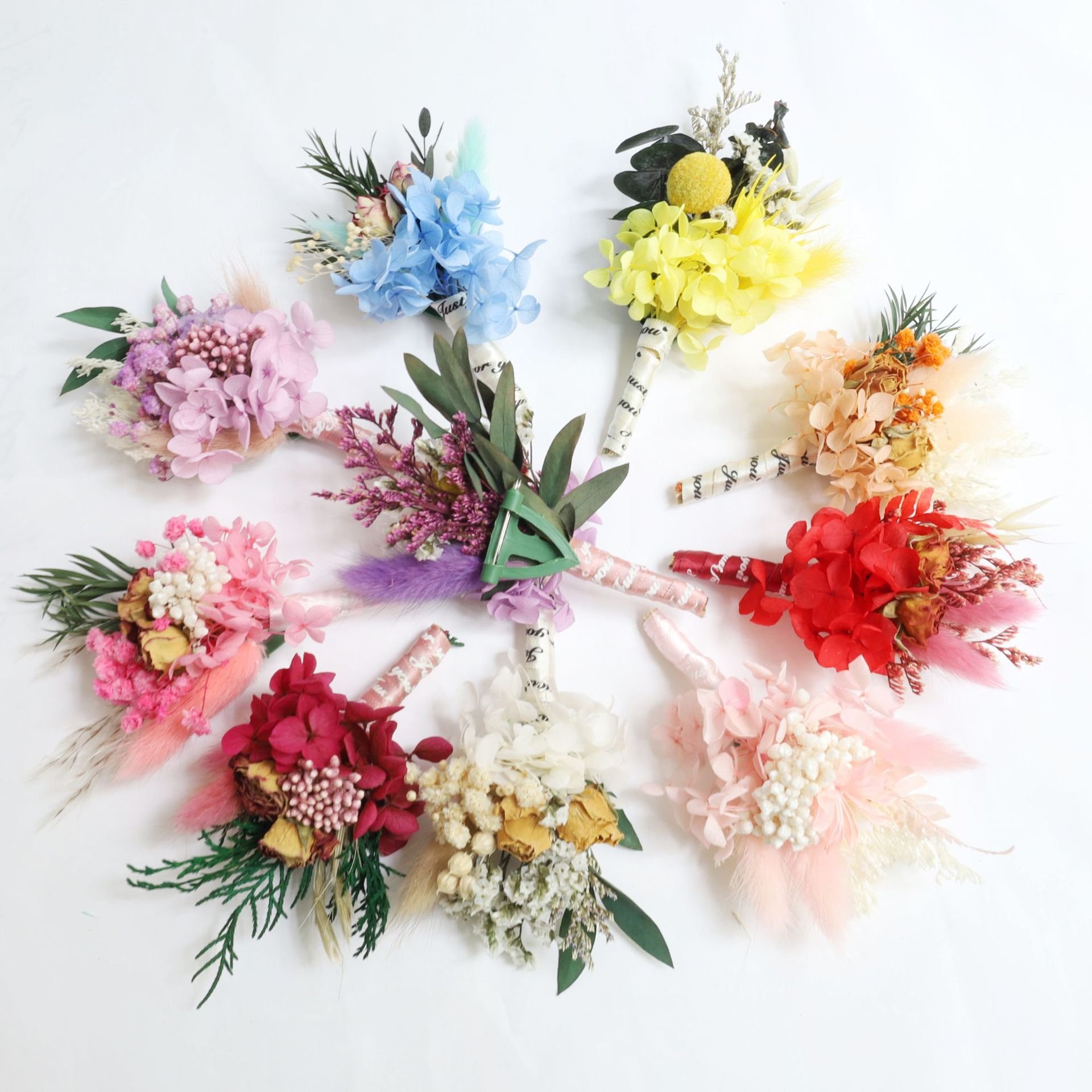 Mini Bridal Bouquet Grooms Boutonniere Boho Decor Mini Dry Flower Bouquet Wrist Corsage Wedding Flowers