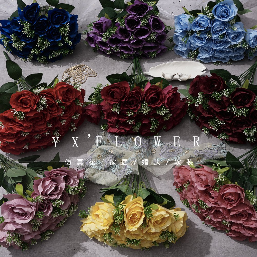 18 happy Rose European-style Bing Xin Rose wedding hall welcome road stage scenery decoration silk flower foreign trade