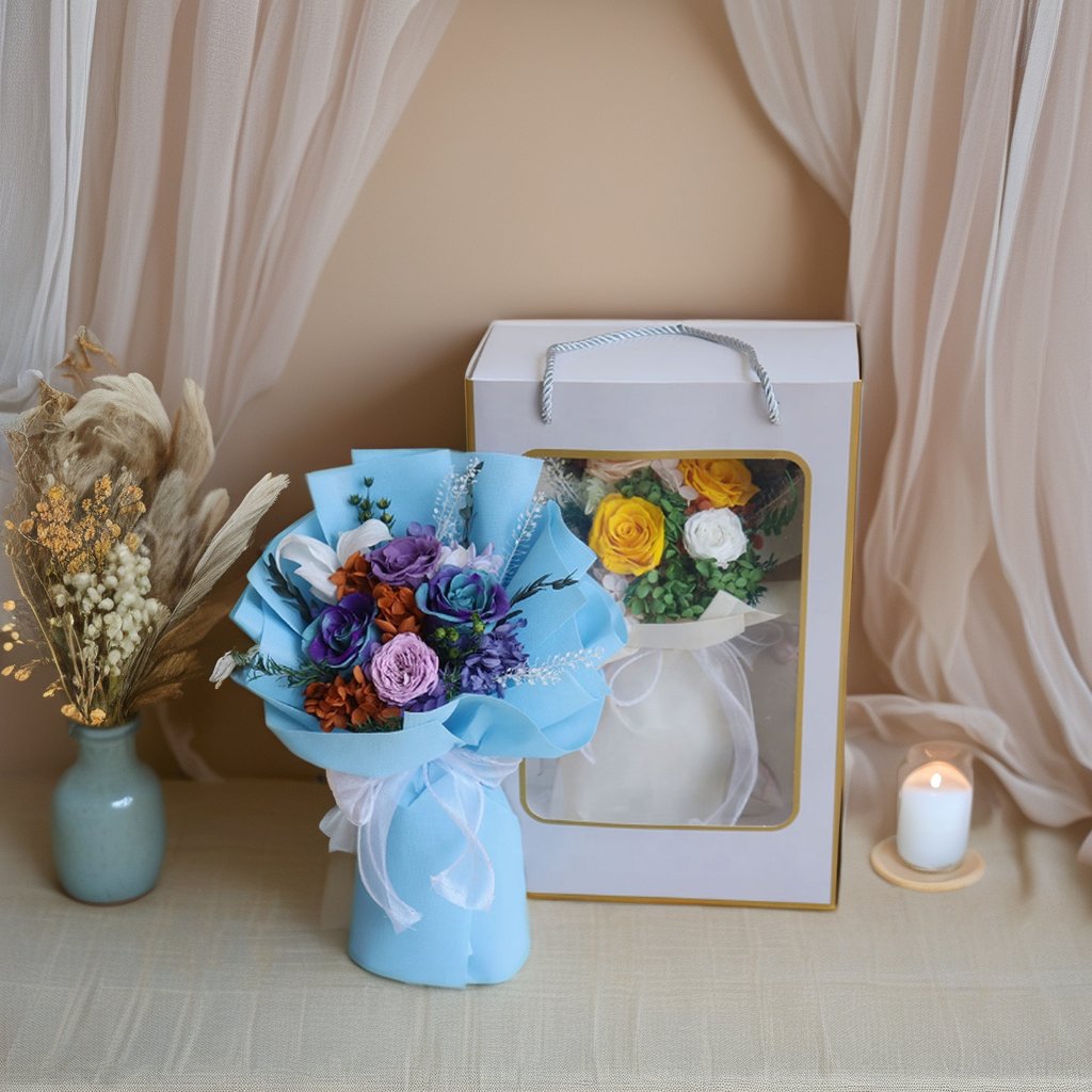 Wholesale Beautiful Eternal Natural Rose Flower Bouquet 100 Love Languages Preserved Rose for Forther or Mother Day Gift
