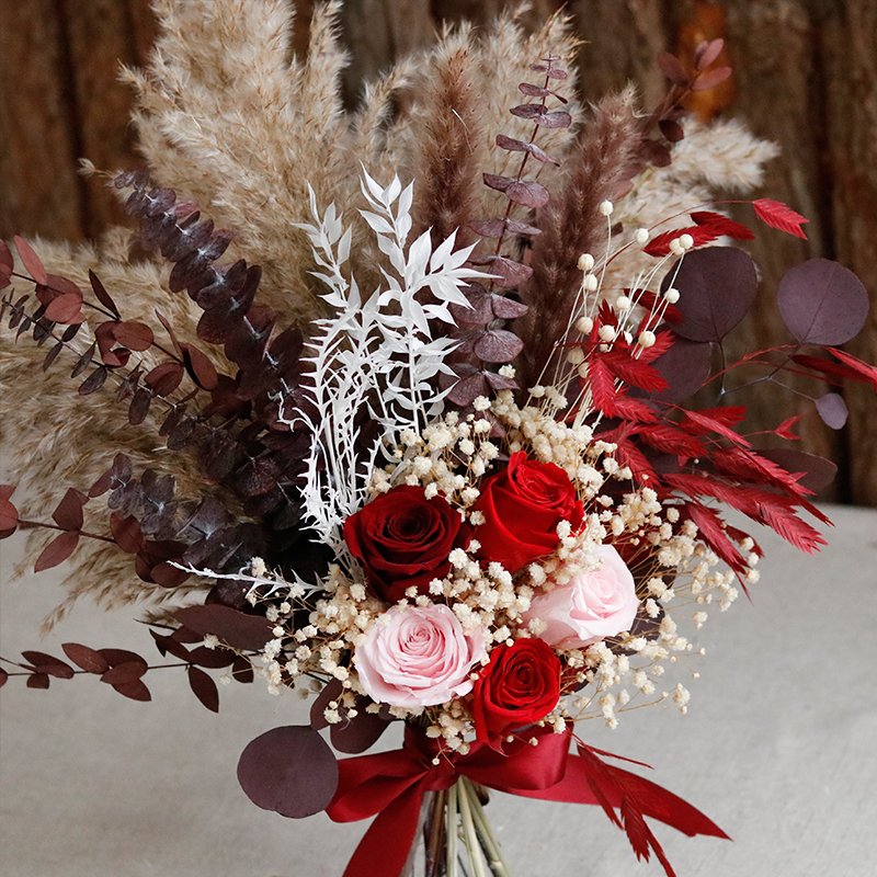CH-062 Wholesale Recommend Preserved Rose dried Flower Bouquet Reed Pampas Grass Mixed For Home Decor Wedding Arrangement