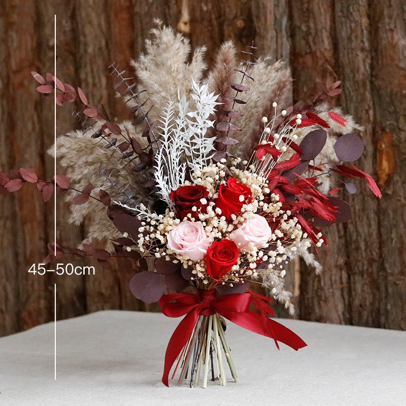 CH-062 Wholesale Recommend Preserved Rose dried Flower Bouquet Reed Pampas Grass Mixed For Home Decor Wedding Arrangement