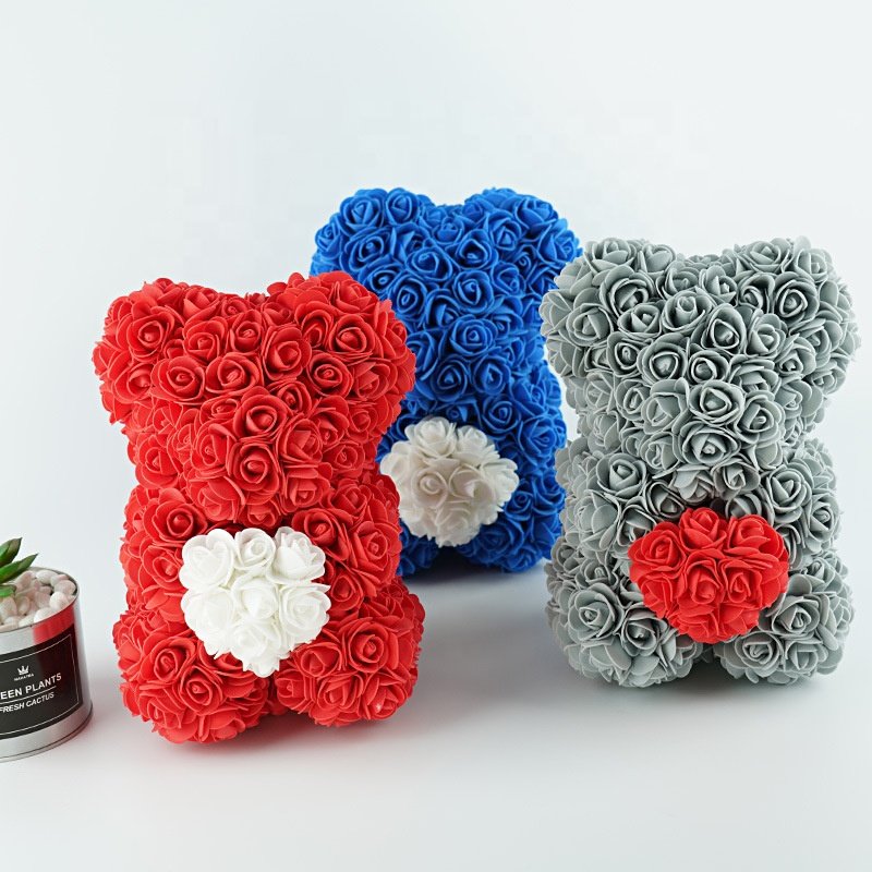 2024 Hot Selling Eternal Flower DIY PE Valentine's Day 25cm 40cm Decoration Teddy Rose Bear