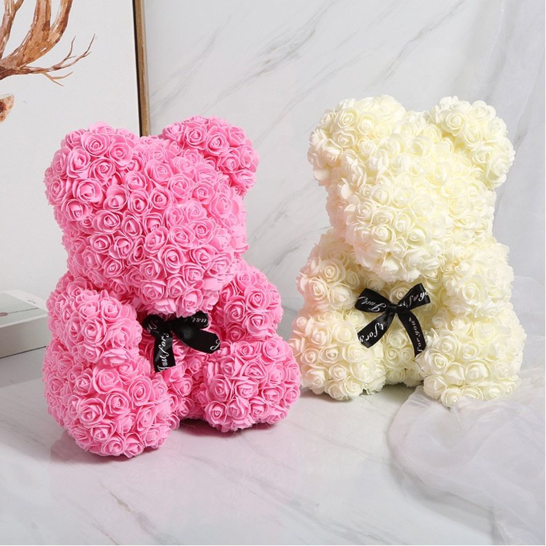 2024 Hot Selling Eternal Flower DIY PE Valentine's Day 25cm 40cm Decoration Teddy Rose Bear