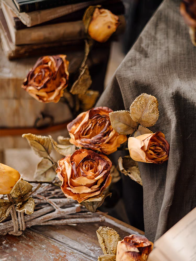 Decorative flowers wreaths and plants 25.98'' vintage home decor artificial dried roses for showcase and dining table