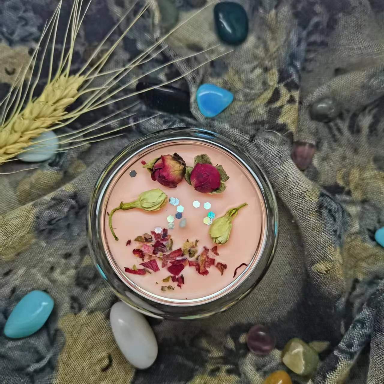 Wholesale Aroma Spa Soy Wax Aromatherapy Scented Travel Candle with Dried Flower for Decor
