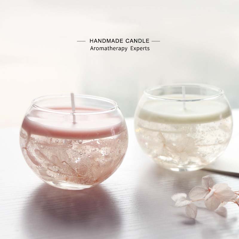 Wholesale jelly gel wax with dried flower decoration candle Romantic Round Glass Scented Candle