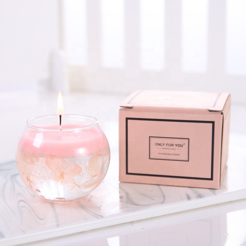 Wholesale jelly gel wax with dried flower decoration candle Romantic Round Glass Scented Candle