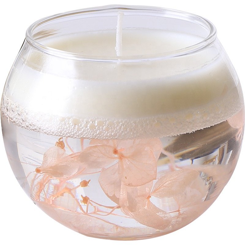 Wholesale jelly gel wax with dried flower decoration candle Romantic Round Glass Scented Candle