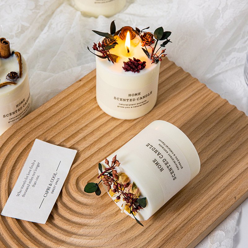 Handmade christmas decors soy wax essentiol oil fragrance aroma dried flowers scented candles gift set wedding gifts for guests