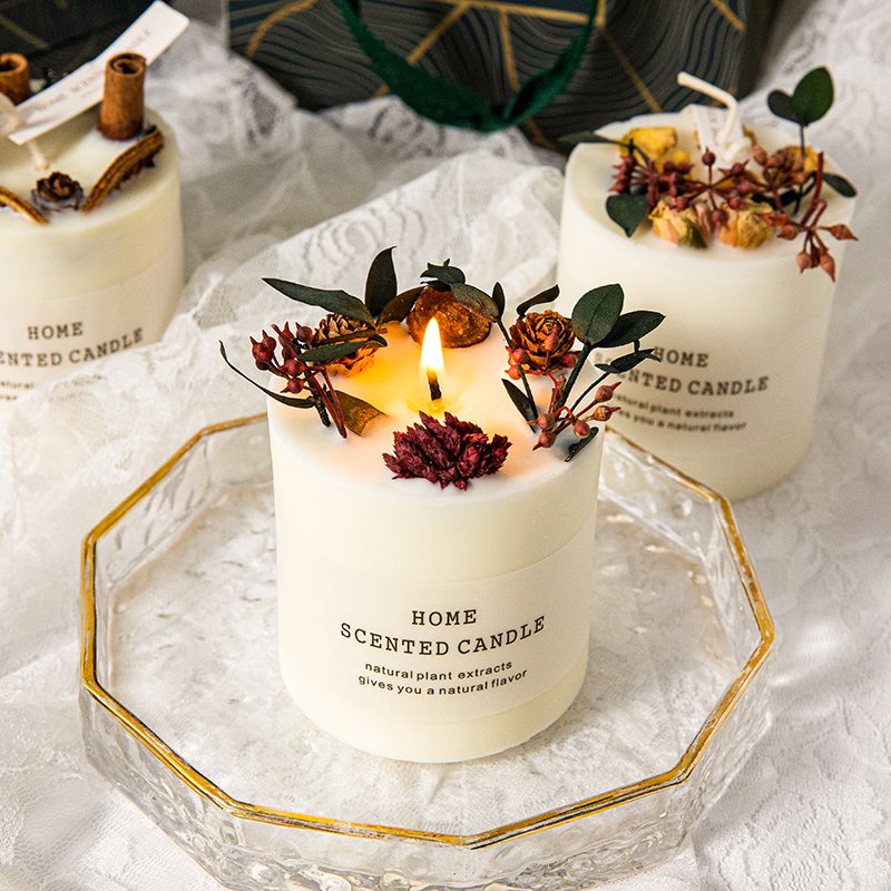 Handmade christmas decors soy wax essentiol oil fragrance aroma dried flowers scented candles gift set wedding gifts for guests