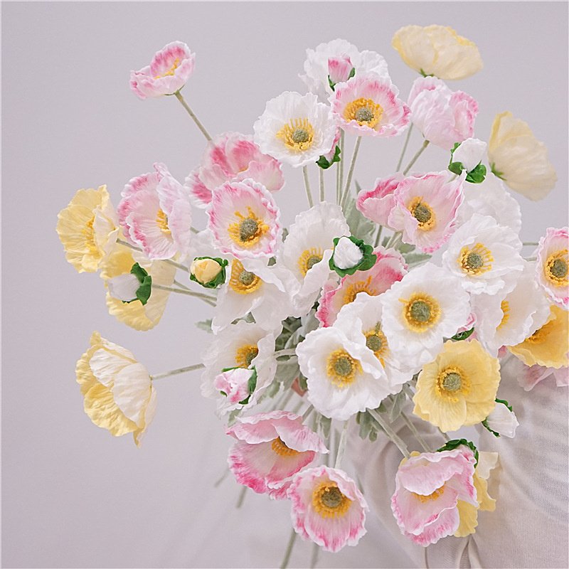 Pink Single Stem High Quality Real Touch Poppy Artificial Preserve Moisture Poppies Home Decor Flowers Arrangements