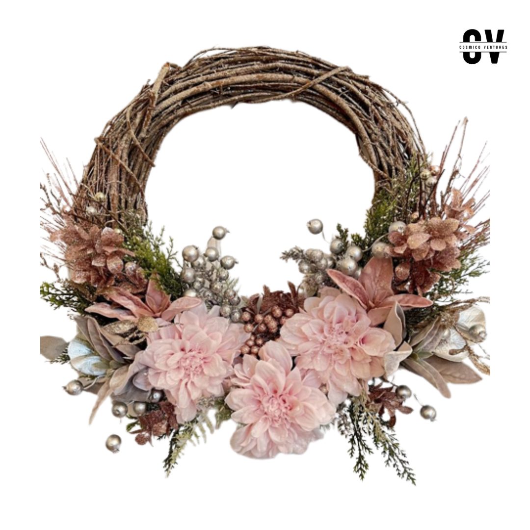 Natural Grapevine Rattan Dried Flower Wreath Ring - Christmas Decor for Doors & Windows