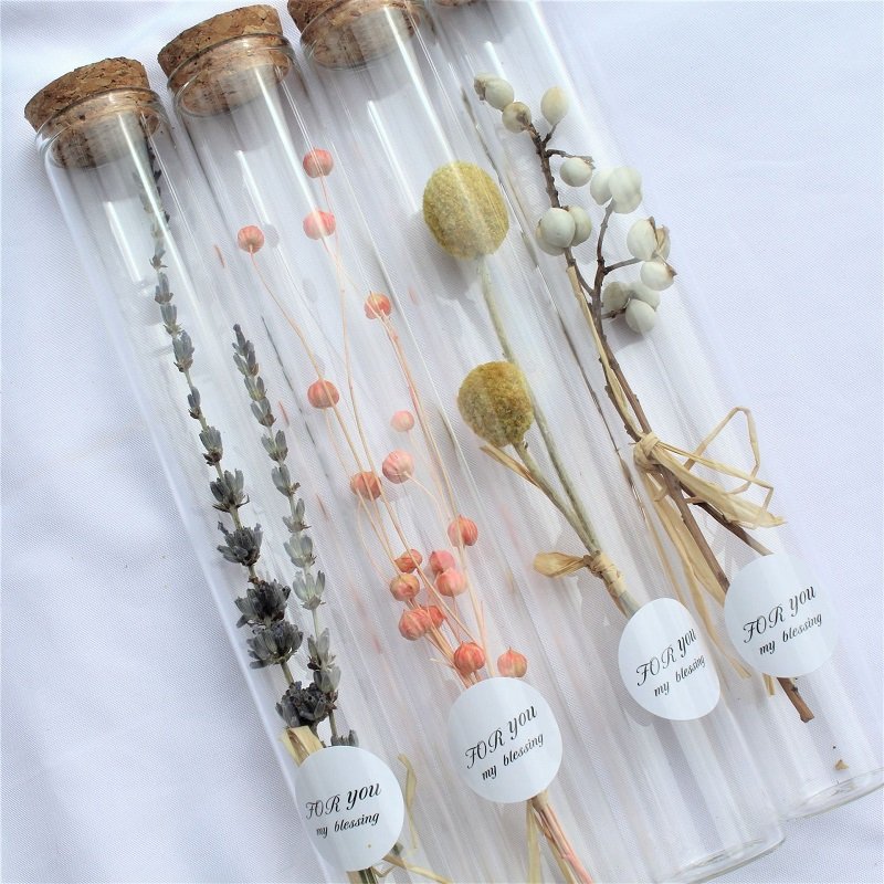 L-TF Customized natural dry flower glass tube gift decor real dried preserved rose Lavender flowers
