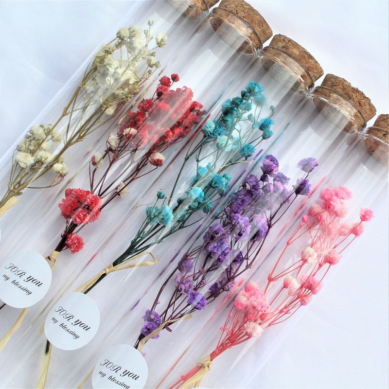 L-TF Customized natural dry flower glass tube gift decor real dried preserved rose Lavender flowers
