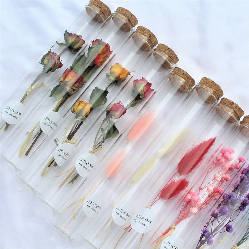 L-TF Customized natural dry flower glass tube gift decor real dried preserved rose Lavender flowers
